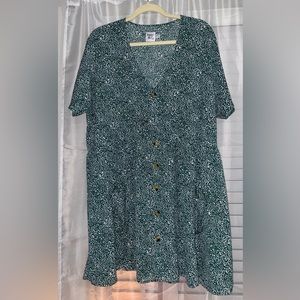 Oversized Floral Button Down Doll Dress, Green & White